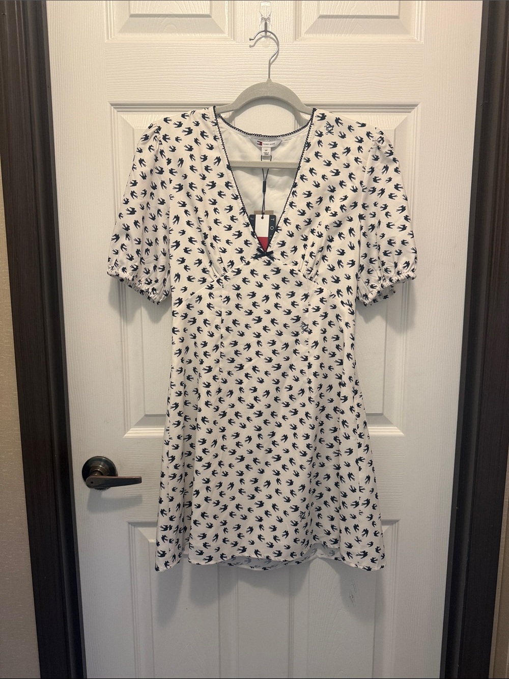 Tommy Hilfiger White Mini Dress with Navy Bird Print